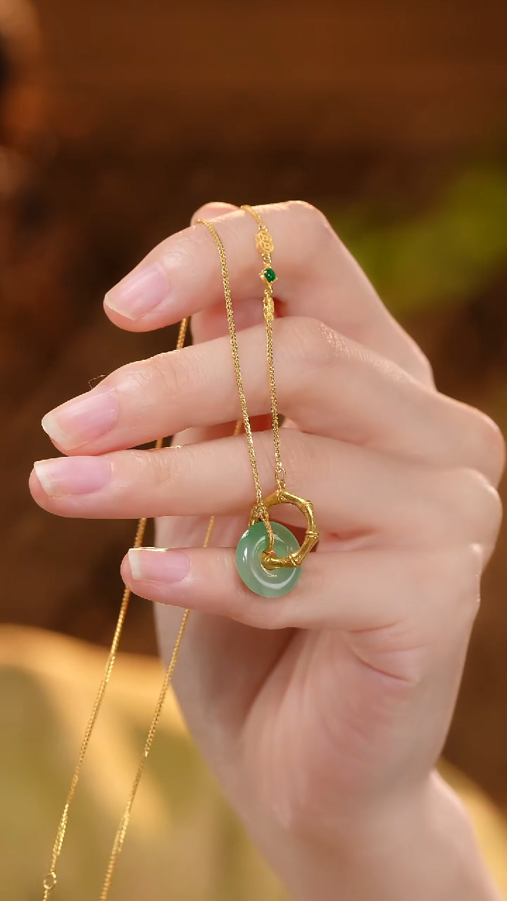 项链18K金镶嵌翡翠【观月】【竹意·环】