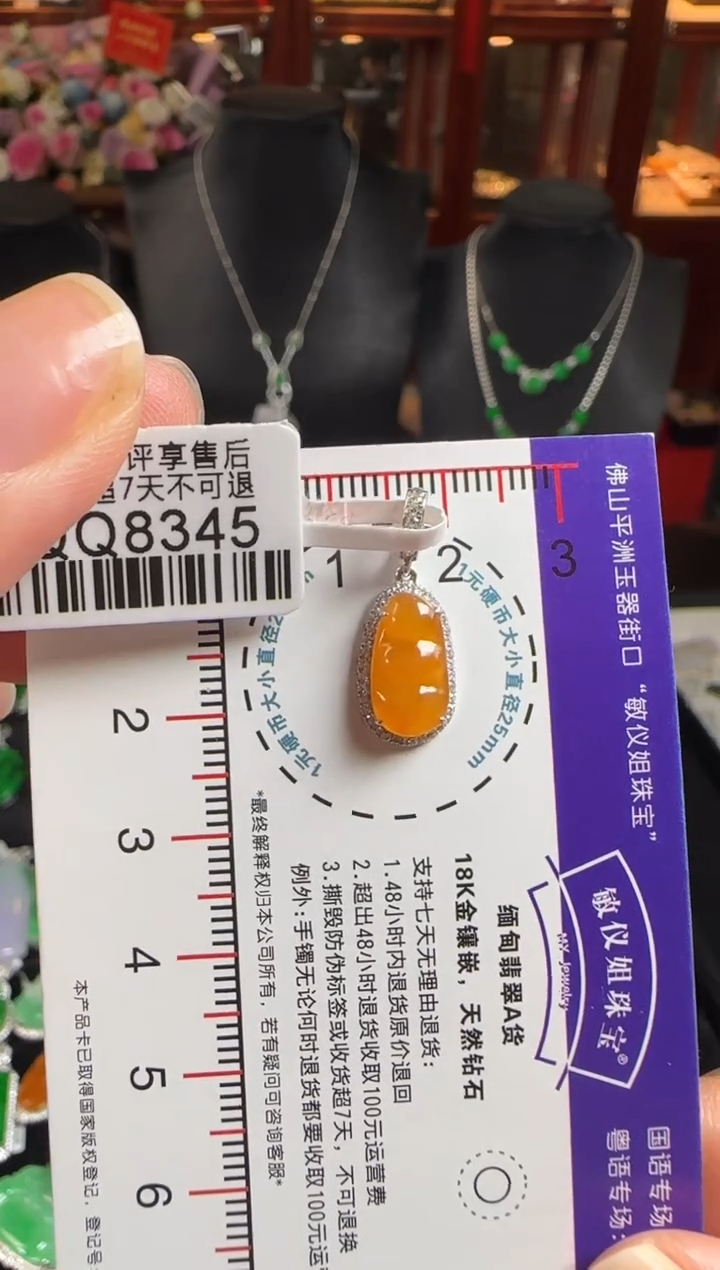 颈饰18K金镶嵌翡翠QQ8345黄豆小滴溜（万能扣