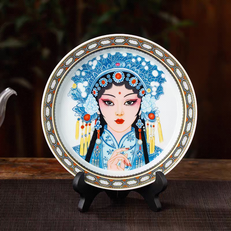 景德镇手工手绘釉下彩人物花旦高端陶瓷茶具壶承茶盘一个