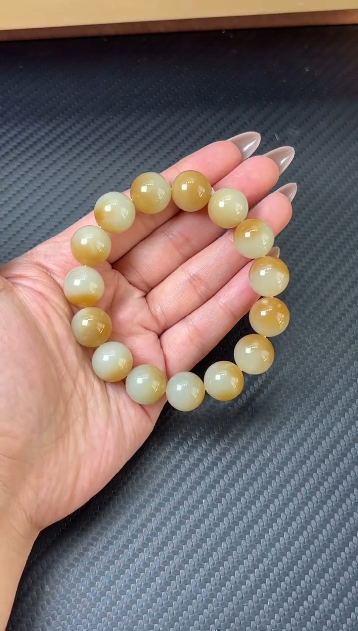 未镶嵌手串和田玉若羌微色差卡14m