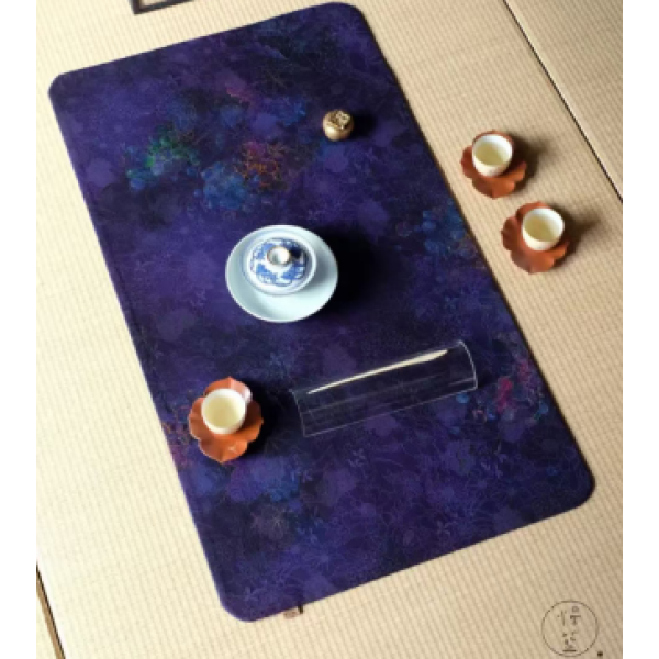  紫色红云纱茶席/反面红云纱小牡丹68*38cm（慢蓝S17