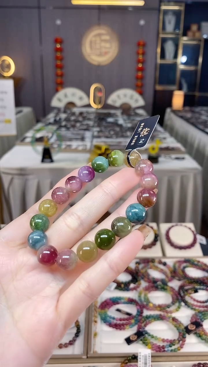 未镶嵌老矿碧玺西瓜单圈手串10mm+碧玺dan多样性发货一条