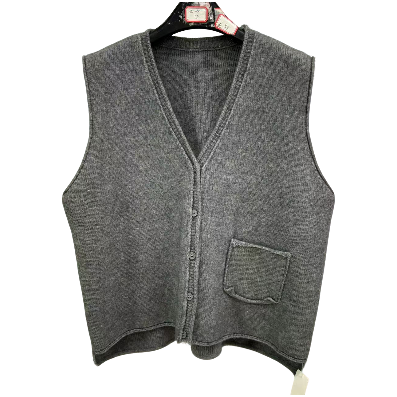 8606-V领针织毛衣坎肩（灰色）外搭口袋坎肩