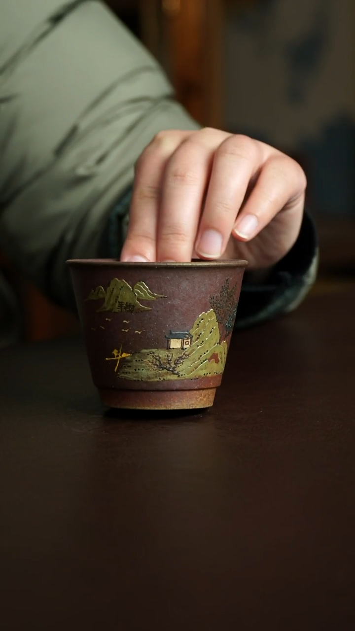 茶杯紫砂3号 柴烧山水杯 宜兴紫砂原矿作品