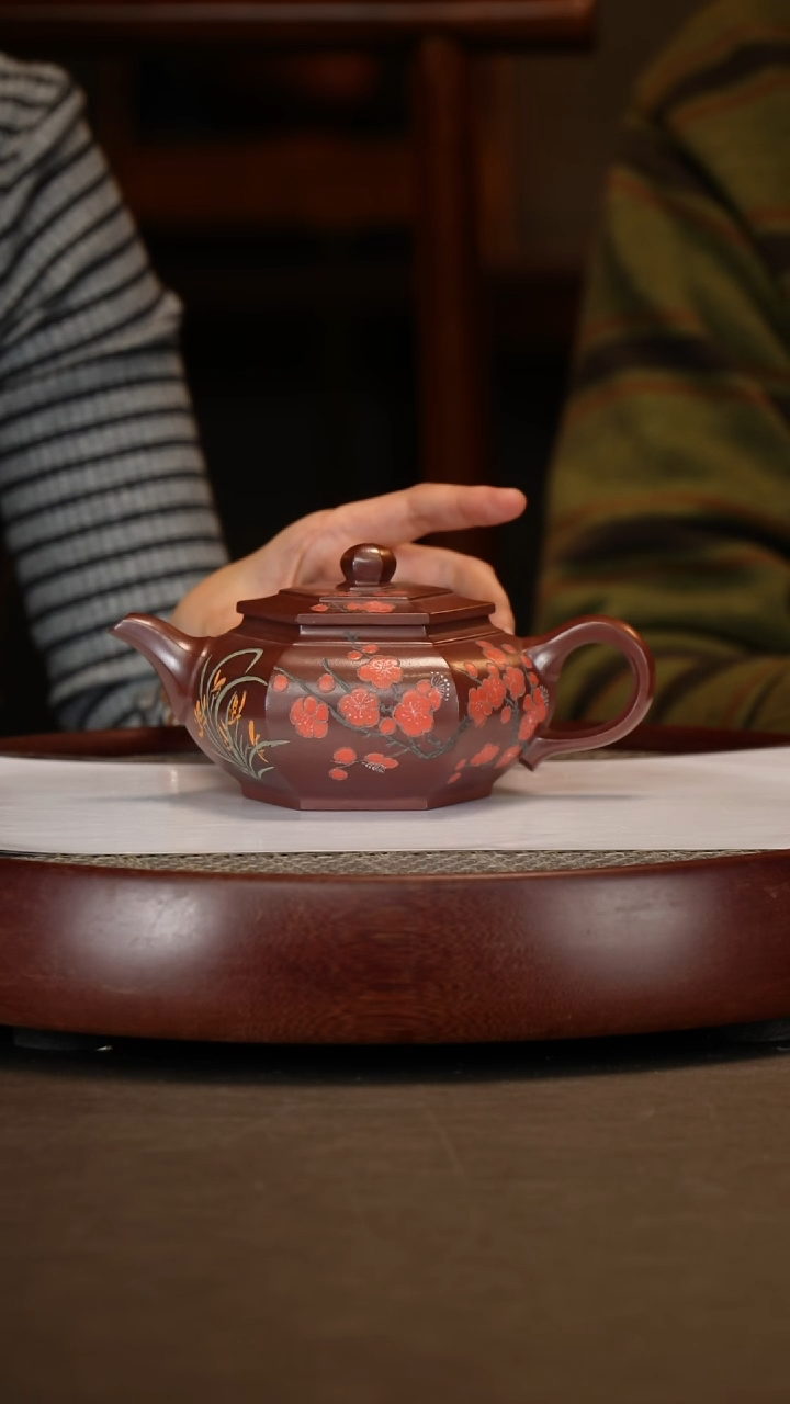 【闪购商品】紫砂茶壶四号井底槽清大彬六方时顺华梅兰竹菊四条屏