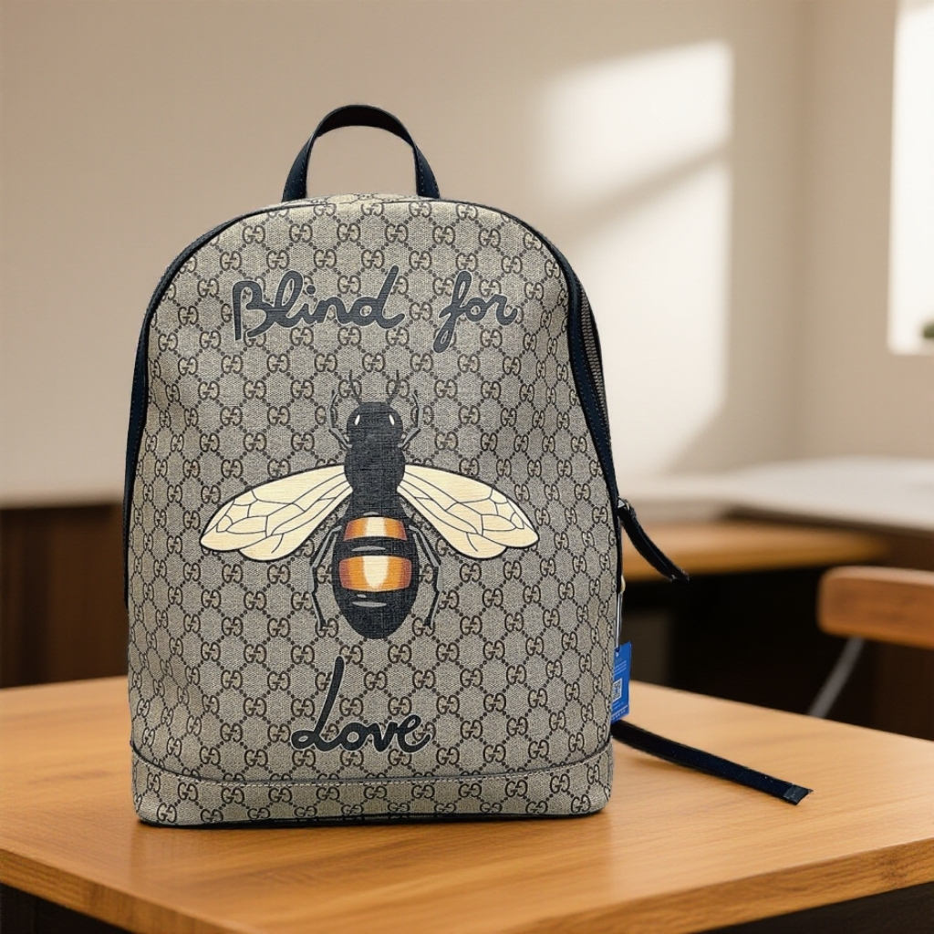 95新 GUCCI/古驰  老花蜜蜂双肩包 1761 4954 