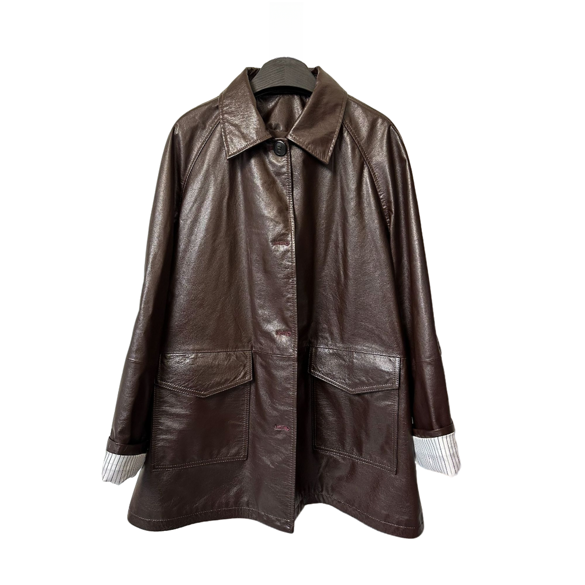 【JY】2025海宁秋季新款牛皮油腊中长款风衣宽松休闲百搭外套6560