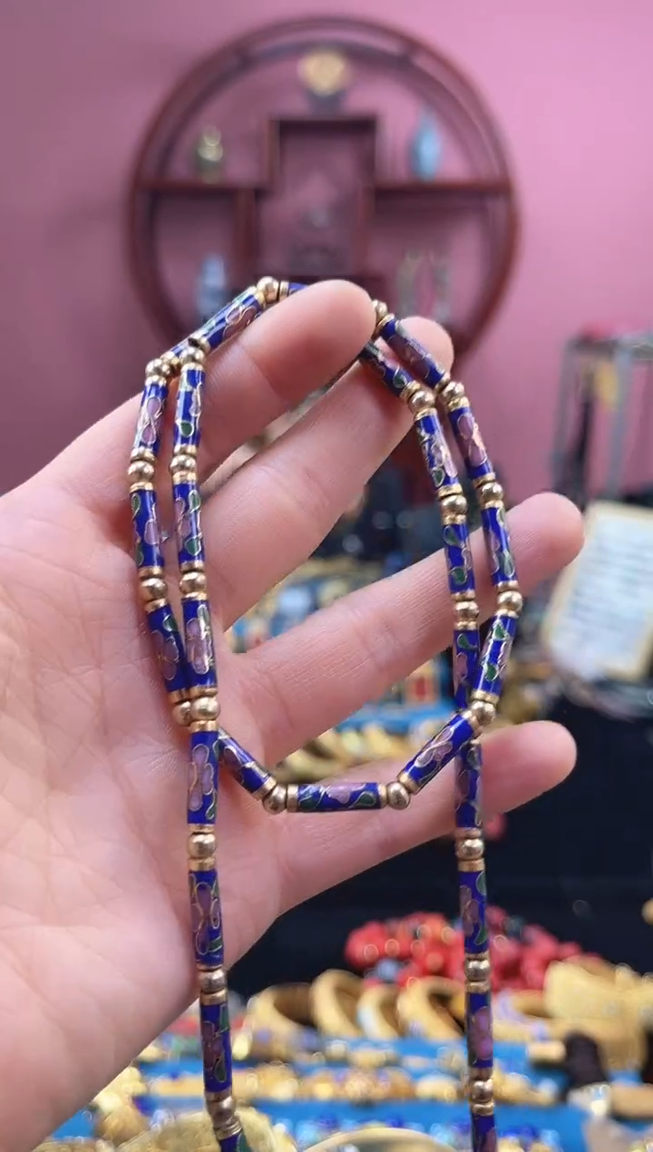 非遗 景泰蓝 竹节 项链 宝蓝