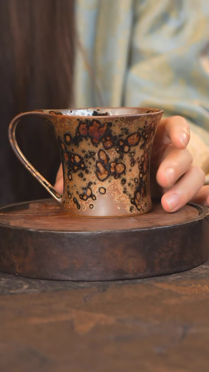 【闪购商品】杯126柴房陶瓷  斑鹿口沿一体咖啡杯