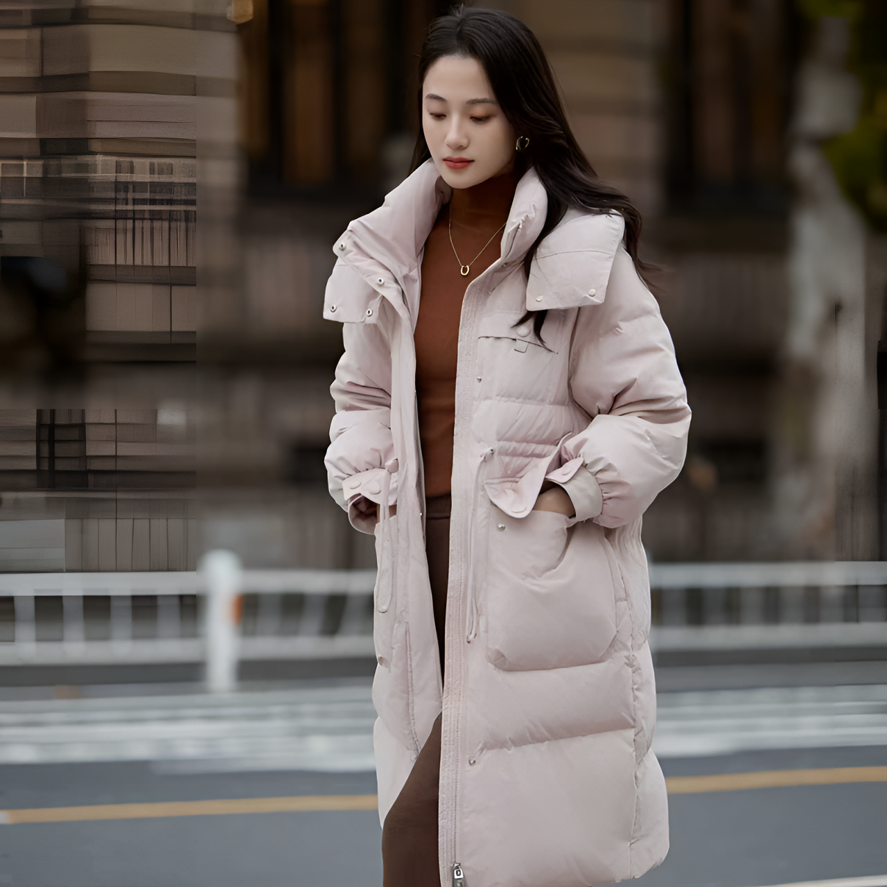 9277反季设计中长款时尚女连帽羽绒服冬季加厚百搭休闲简约女款