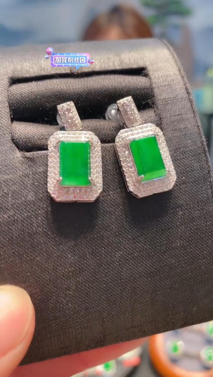 【闪购商品】翡翠耳饰银S925镶嵌A6天然A货翡翠