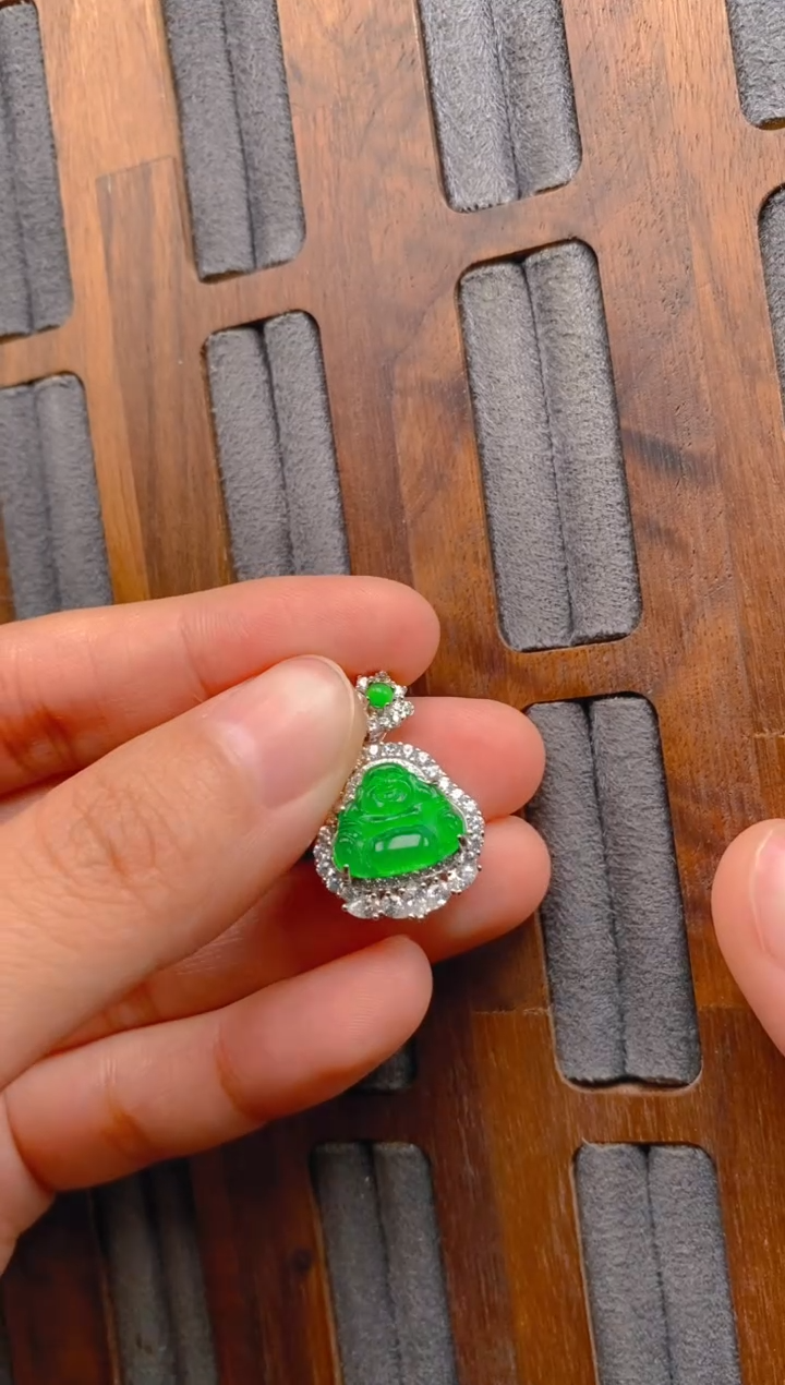 翡翠银S925镶嵌吊坠(不含链)佛公吊坠