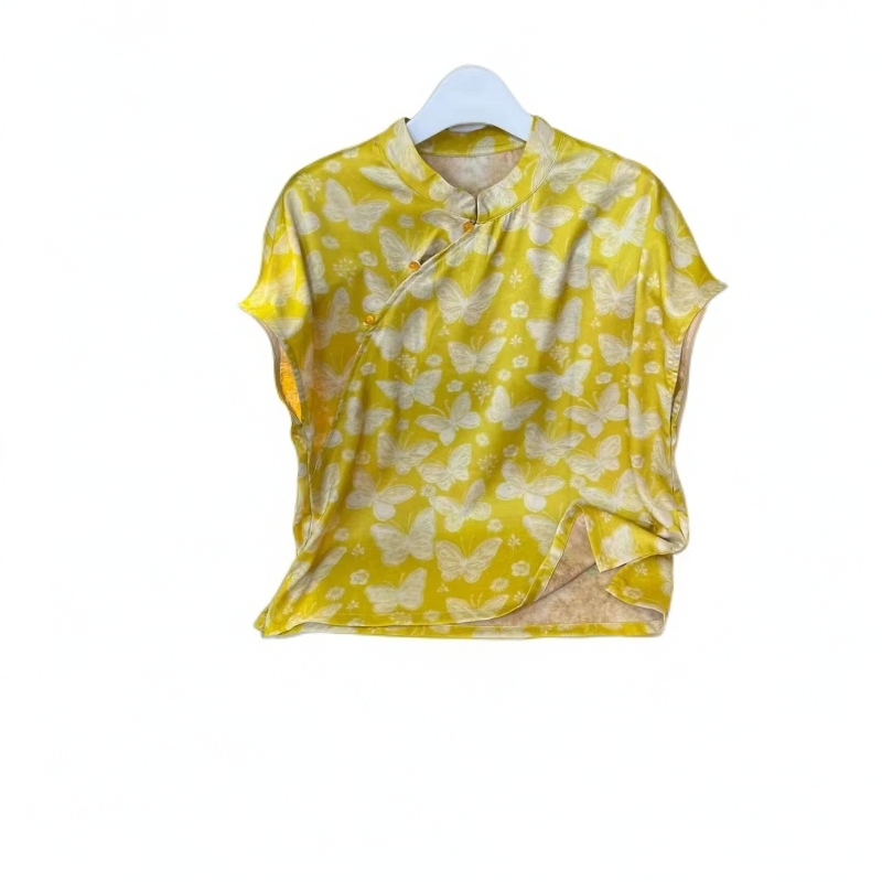 短袖彩绘新中式极简风常规扎染女士夏款T恤花色气质F20