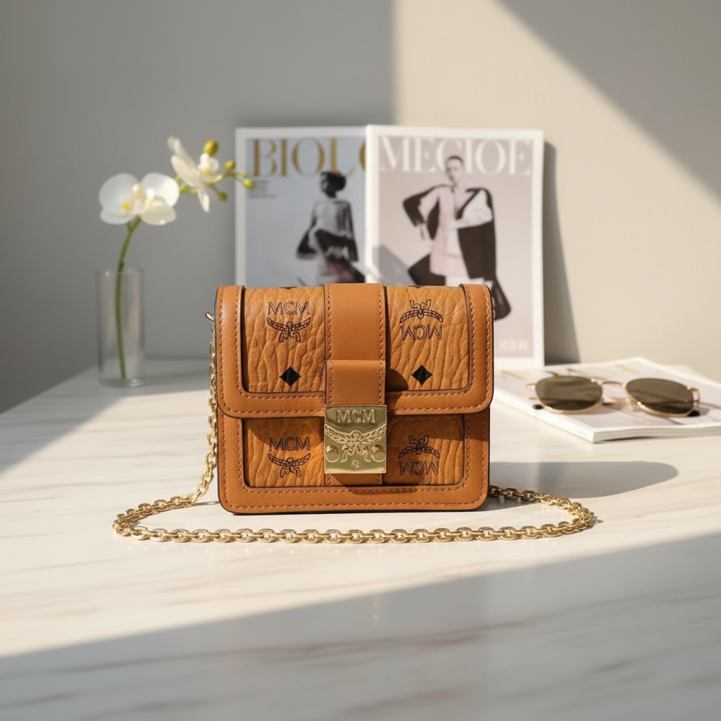 95新 MCM  干邑色迷你小方包  1851 6134