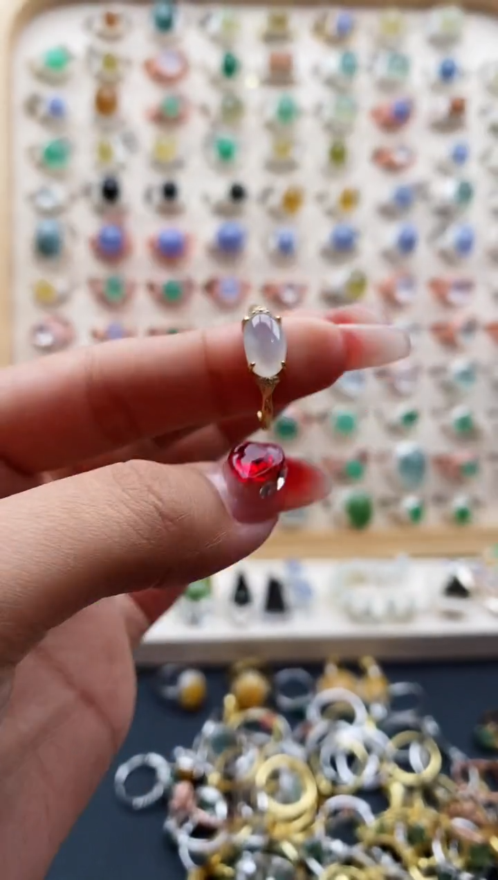 【闪购商品】翡翠戒指银S925镶嵌缅甸天然A货翡翠111 3+10