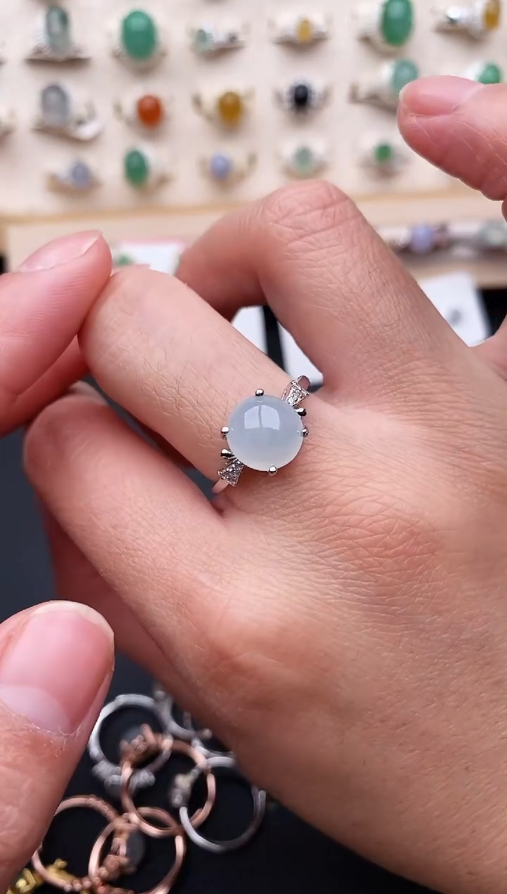 【闪购商品】翡翠戒指银S925镶嵌天然翡翠222  1+