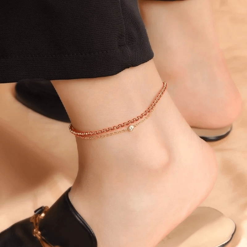 铜合金脚链 铜合金脚链时尚足链高定镀8K锆石双层红绳脚链珠宝23