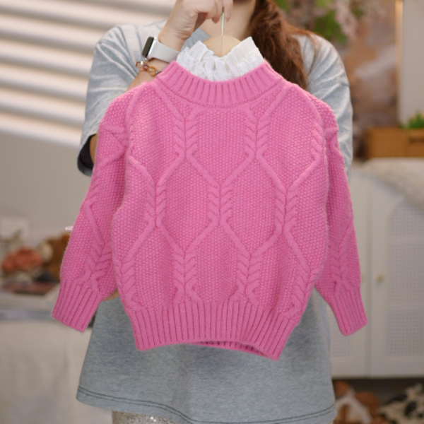 Snoopy/史努比女童毛衣秋冬新款纯色麻花花边领洋气套头针织衫