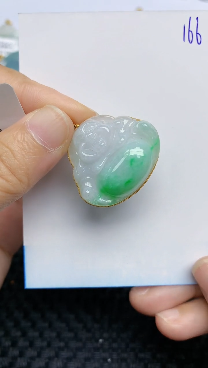 【闪购商品】翡翠挂件18K金镶嵌天然A货翡翠 166