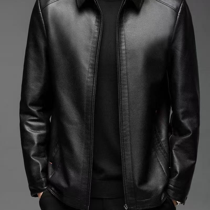 翻领短款皮衣中年翻领绵羊皮夹克男士薄款休闲