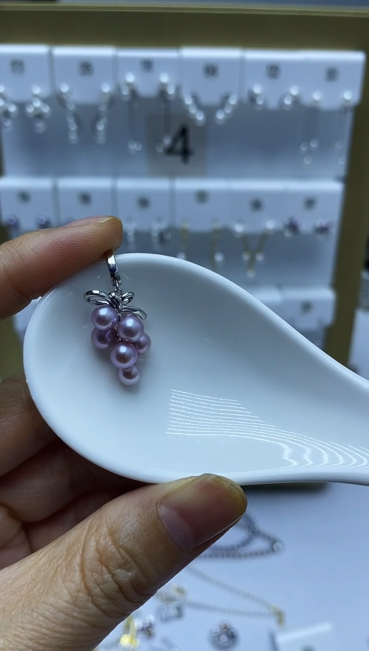 银S925镶嵌耳饰淡水珍珠吊坠