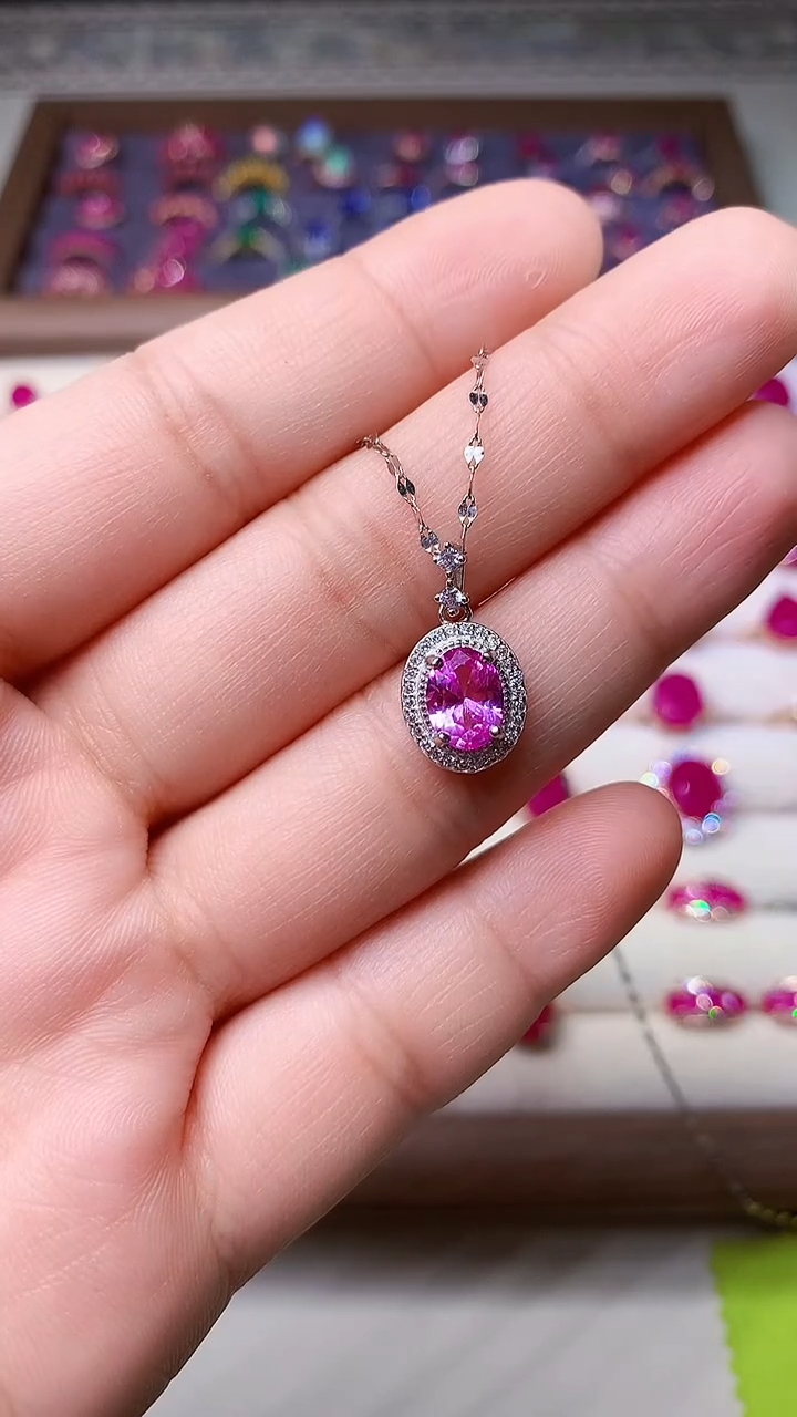 【闪购商品】彩色蓝宝石颈饰银S925镶嵌001000