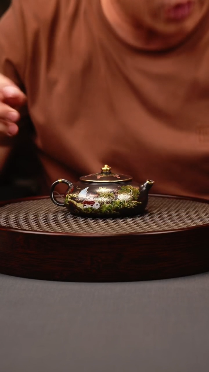 茶壶紫砂石黄 寒江 忆江南珐琅彩