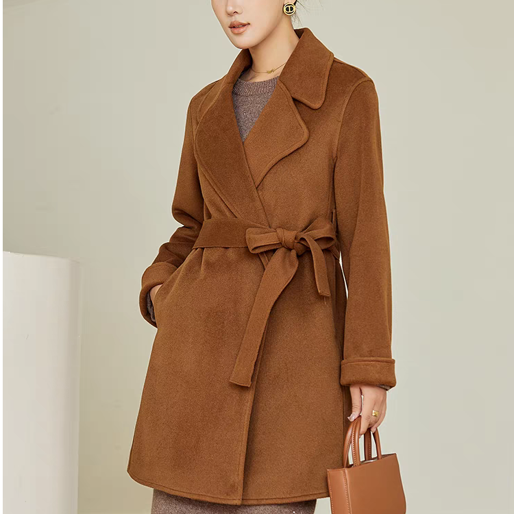 620263边芙卡新款复古绵羊毛大衣中款韩版宽松外套女衣长