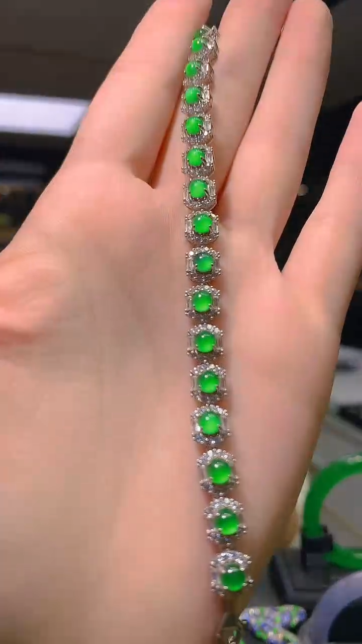 银S925镶嵌手链翡翠024