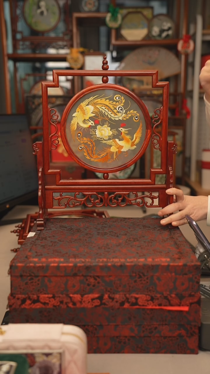 扇子五福架 苏绣双面绣五福架 35乘41