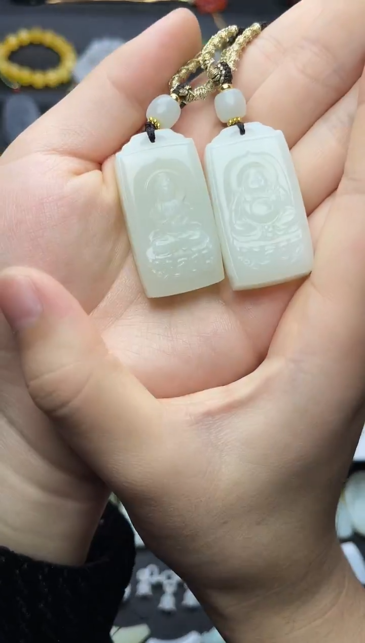 颈饰未镶嵌和田玉观音佛公对牌06