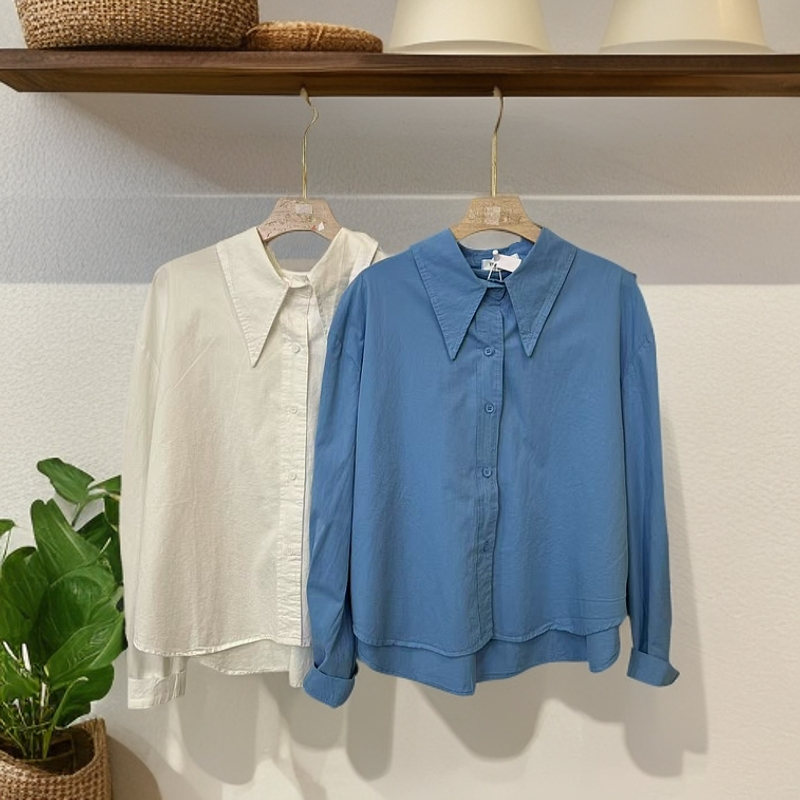 8276净版衬衫女款春季气质长袖时尚简约翻领纯色衬衫