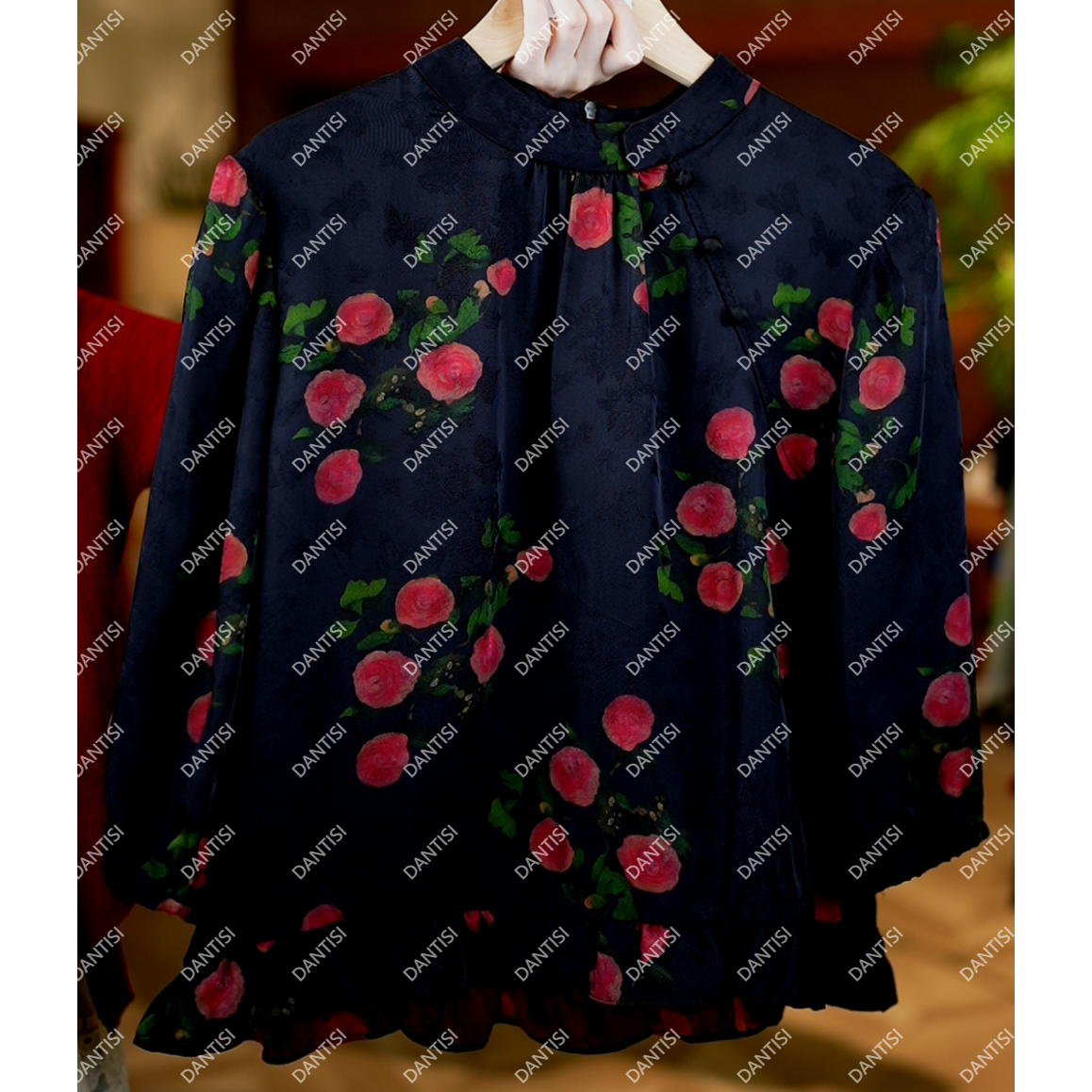 山茶隐《非遗美学》1531复古中式立领多彩花卉印花上衣