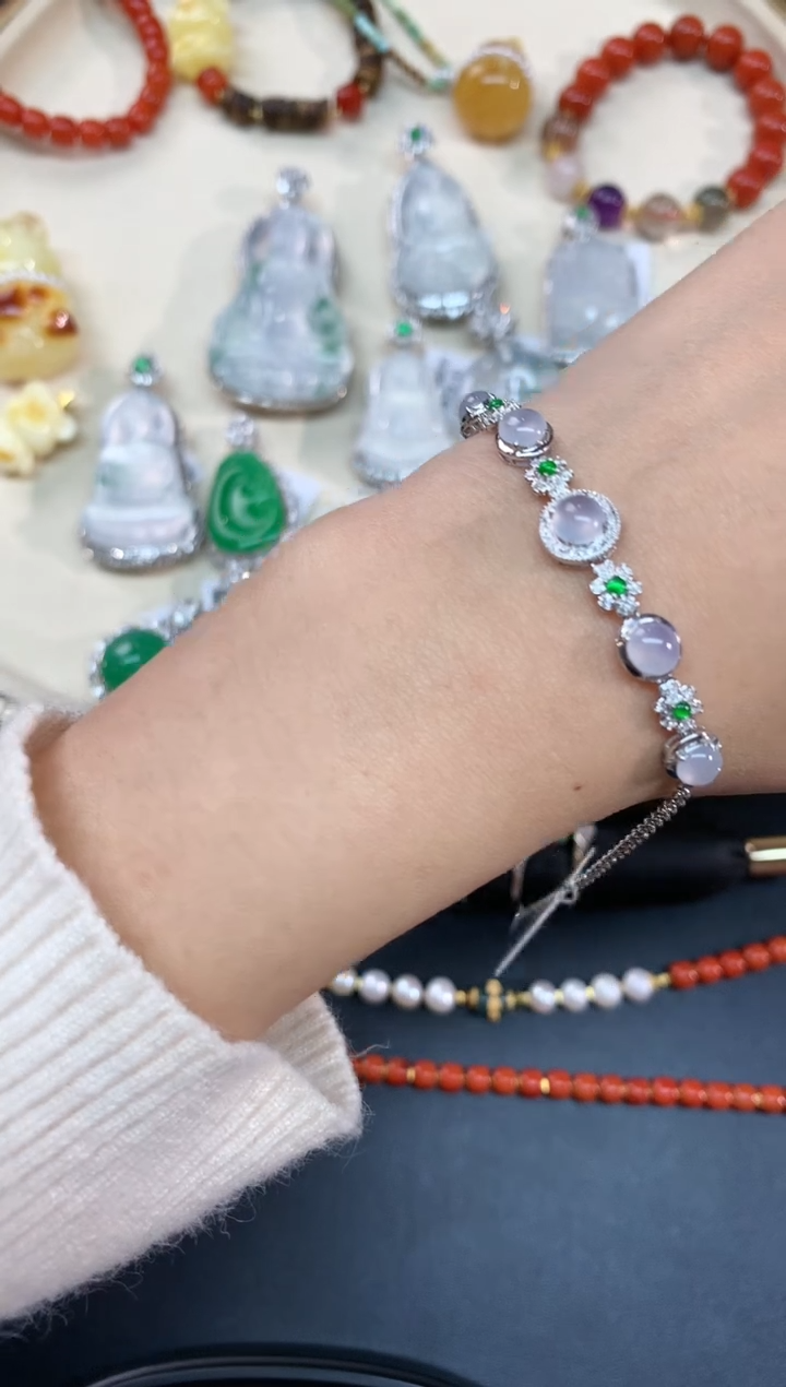 【闪购商品】翡翠手链18K金镶嵌手链A179|3999