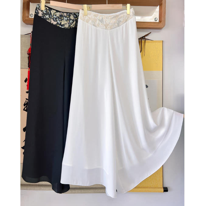 仙女裤中国风刺绣阔腿裤大码新中式长裤子