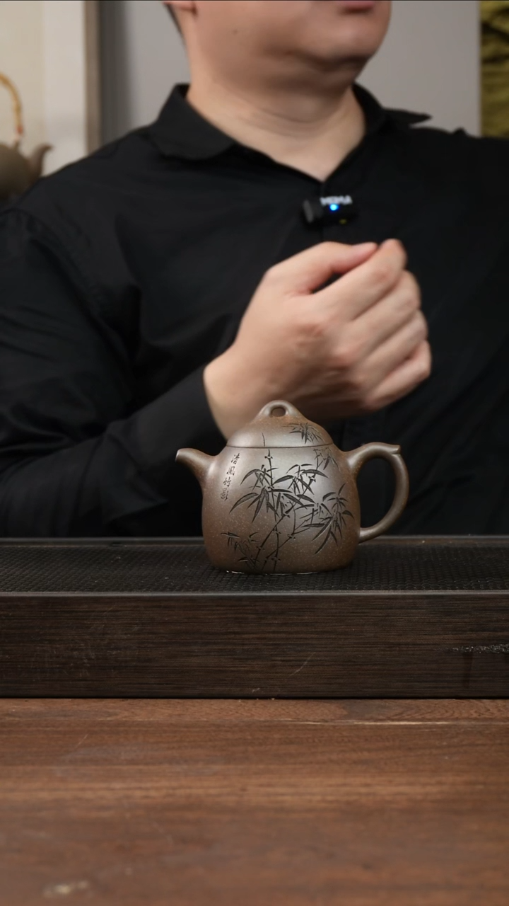 茶杯紫砂峰*还原烧秦权    刻绘竹子   200CC  