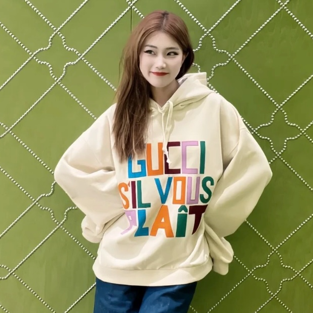 未使用 GUCCI/古驰 多色字母印花连帽长袖卫衣女装女款上衣