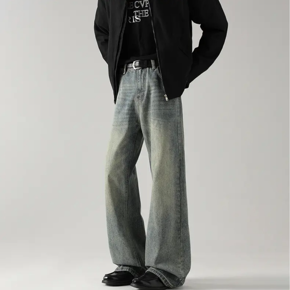 美式复古潮流宽松牛仔裤休闲百搭舒适时尚重磅秋季男女微喇长裤