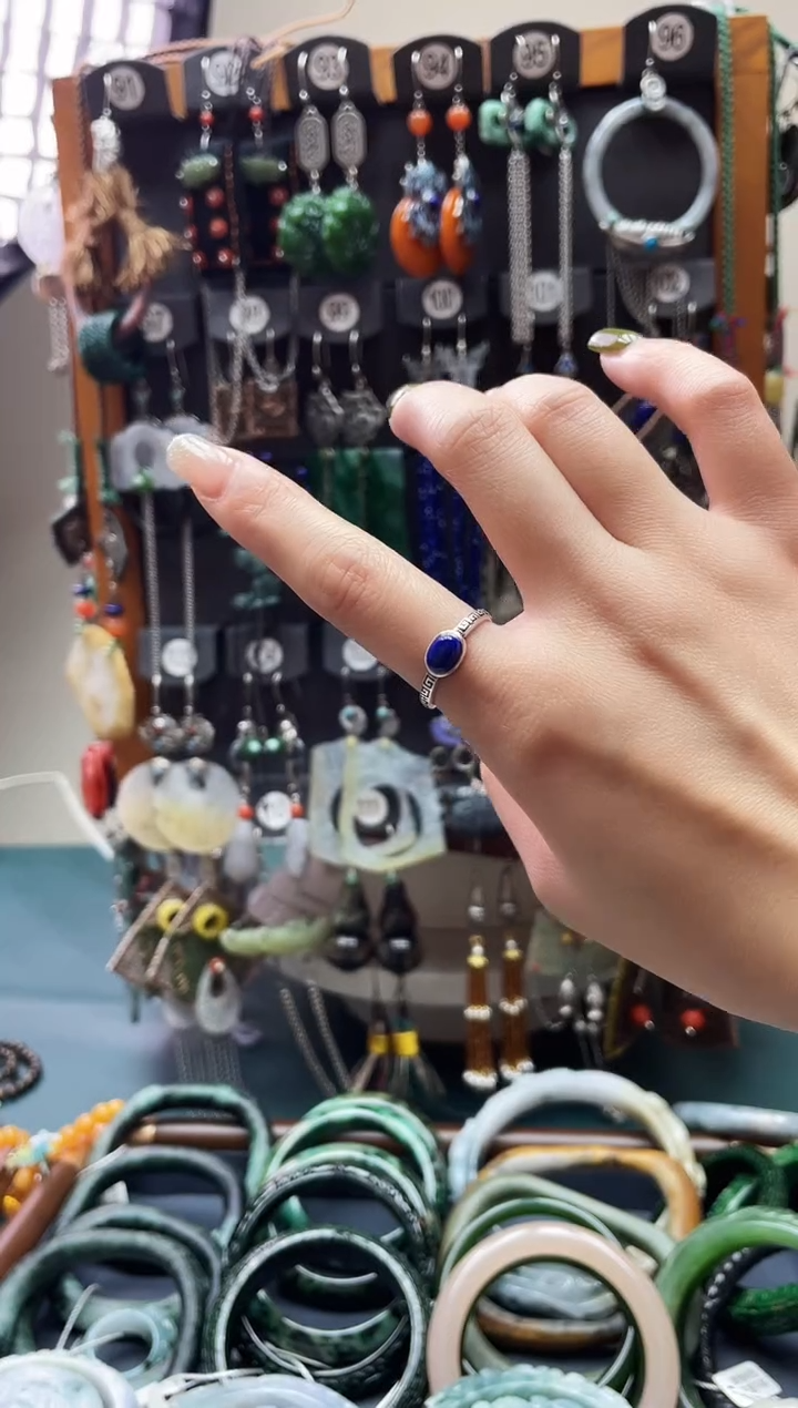 银S925镶嵌青金石戒指饰品