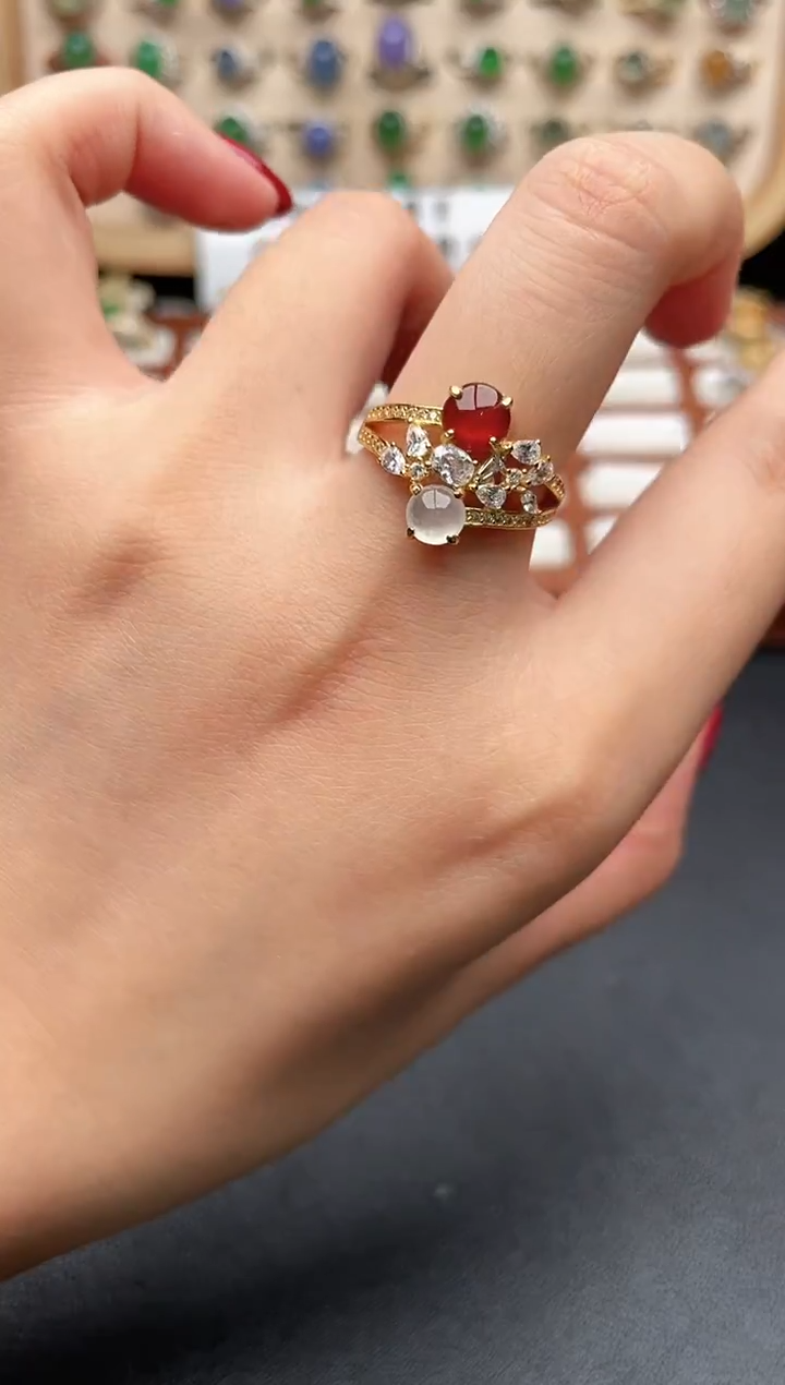 银S925镶嵌戒指翡翠一物一证一礼盒