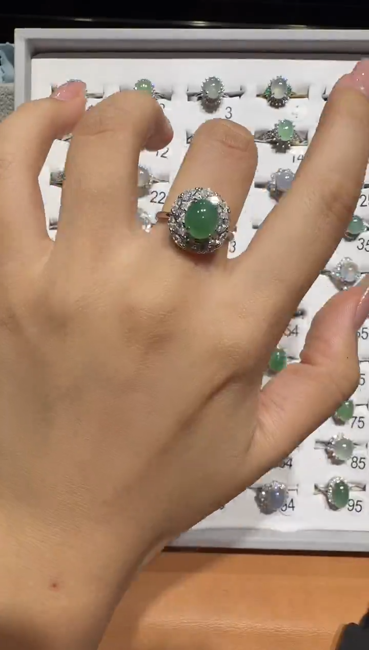 银S925镶嵌戒指翡翠925银镶翡翠戒指镶嵌233