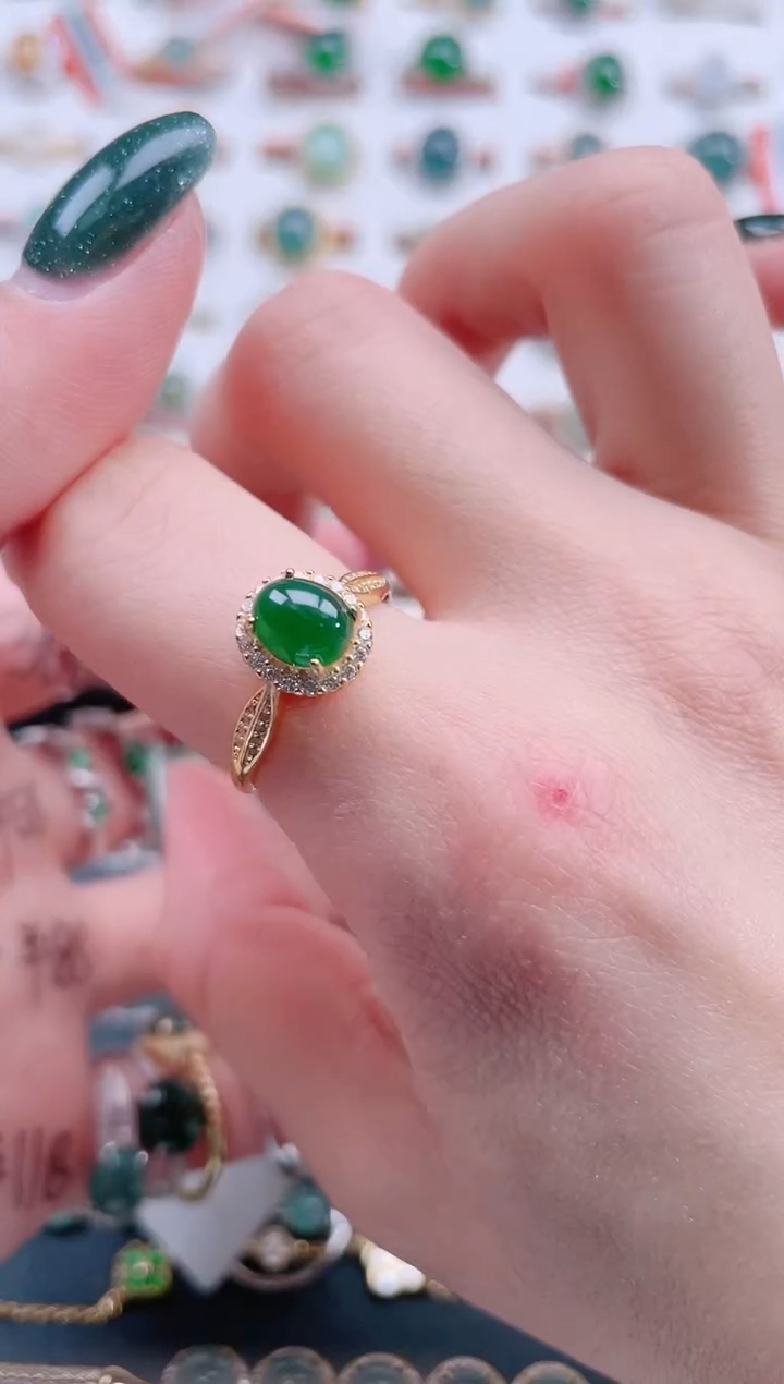 银S925镶嵌戒指翡翠天然翡翠