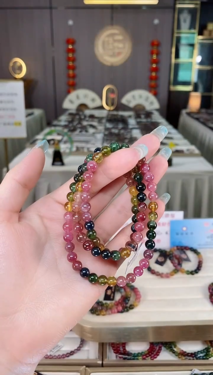 未镶嵌老矿碧玺彩虹三圈手串6mm+碧玺多样性发一条mz