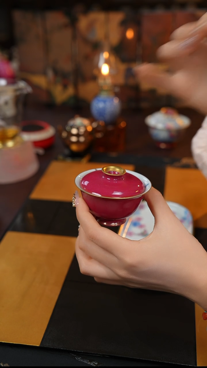 【闪购商品】景德镇手工手绘华隠堂千纸鹤玫瑰红盖碗