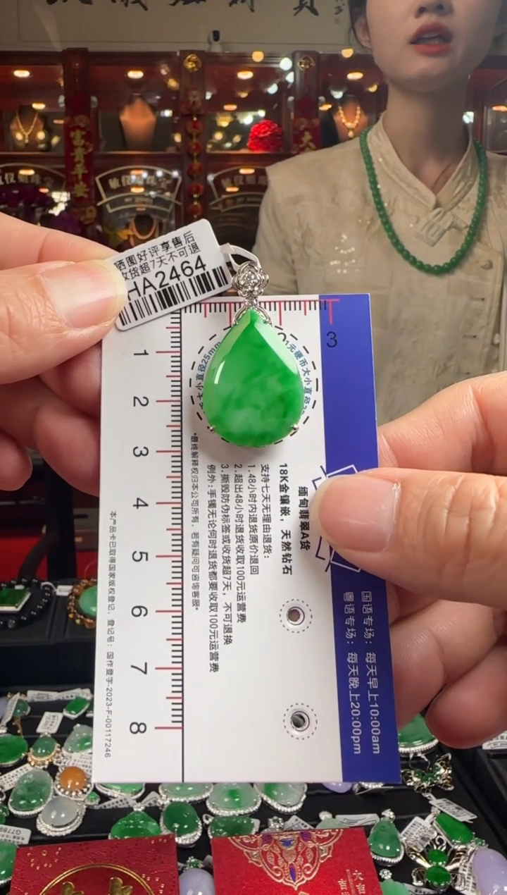 【闪购商品】翡翠颈饰18K金镶嵌HA2464冰绿滴水