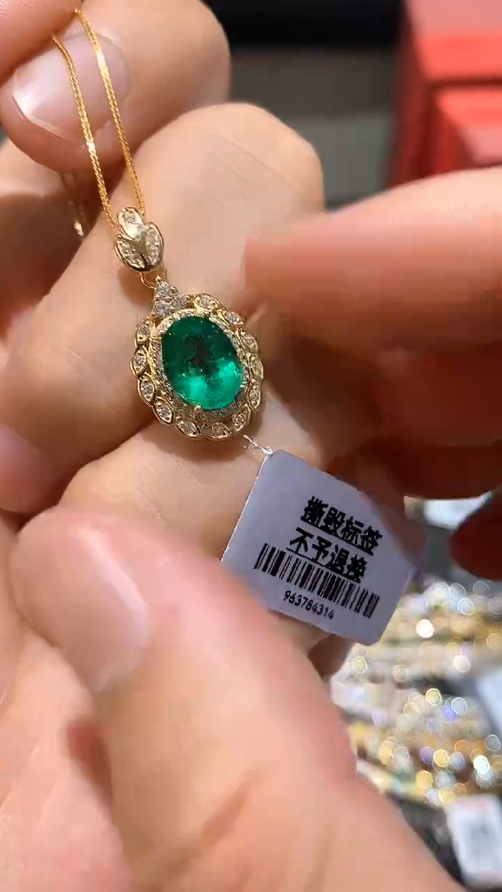 银S925镶嵌颈饰祖母绿吊坠