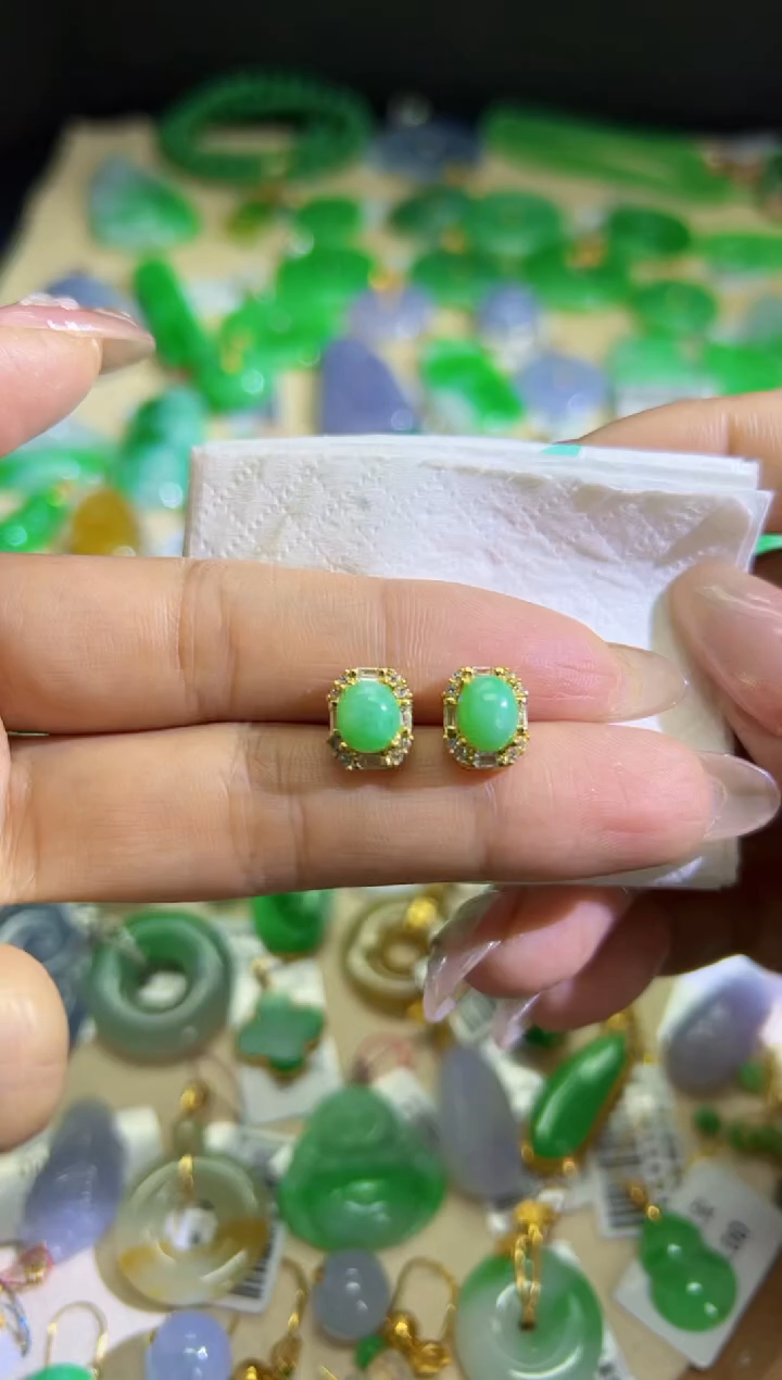 【闪购商品】翡翠耳饰银S925镶嵌Q缅料A货翡翠/支持复检/一件