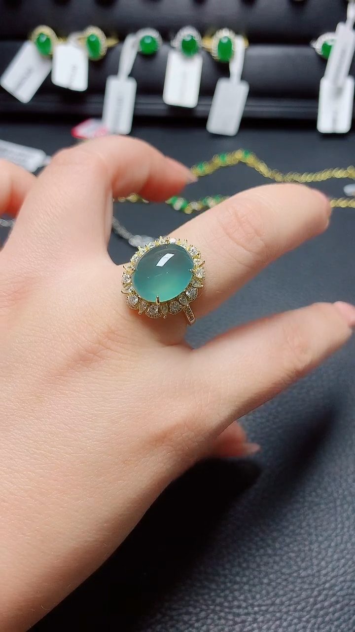 银S925镶嵌戒指翡翠天然翡翠A货s925银镶