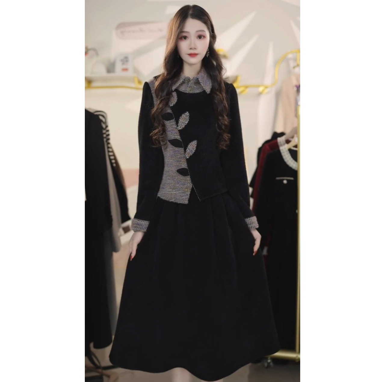 2025秋冬季新款减龄显瘦两件套装高级上衣半身裙Y8711242