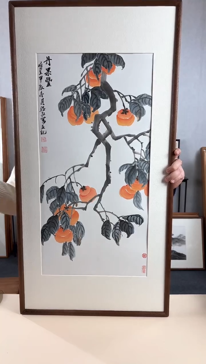 【闪购商品】国画手绘*柿柿如意*47*92cm实木框